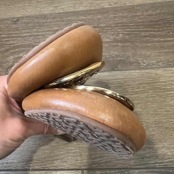 Tory Burch Tumbled Leather Reva Ballet Flats Royal Tan/Gold Size 8 - Picture 11 of 15